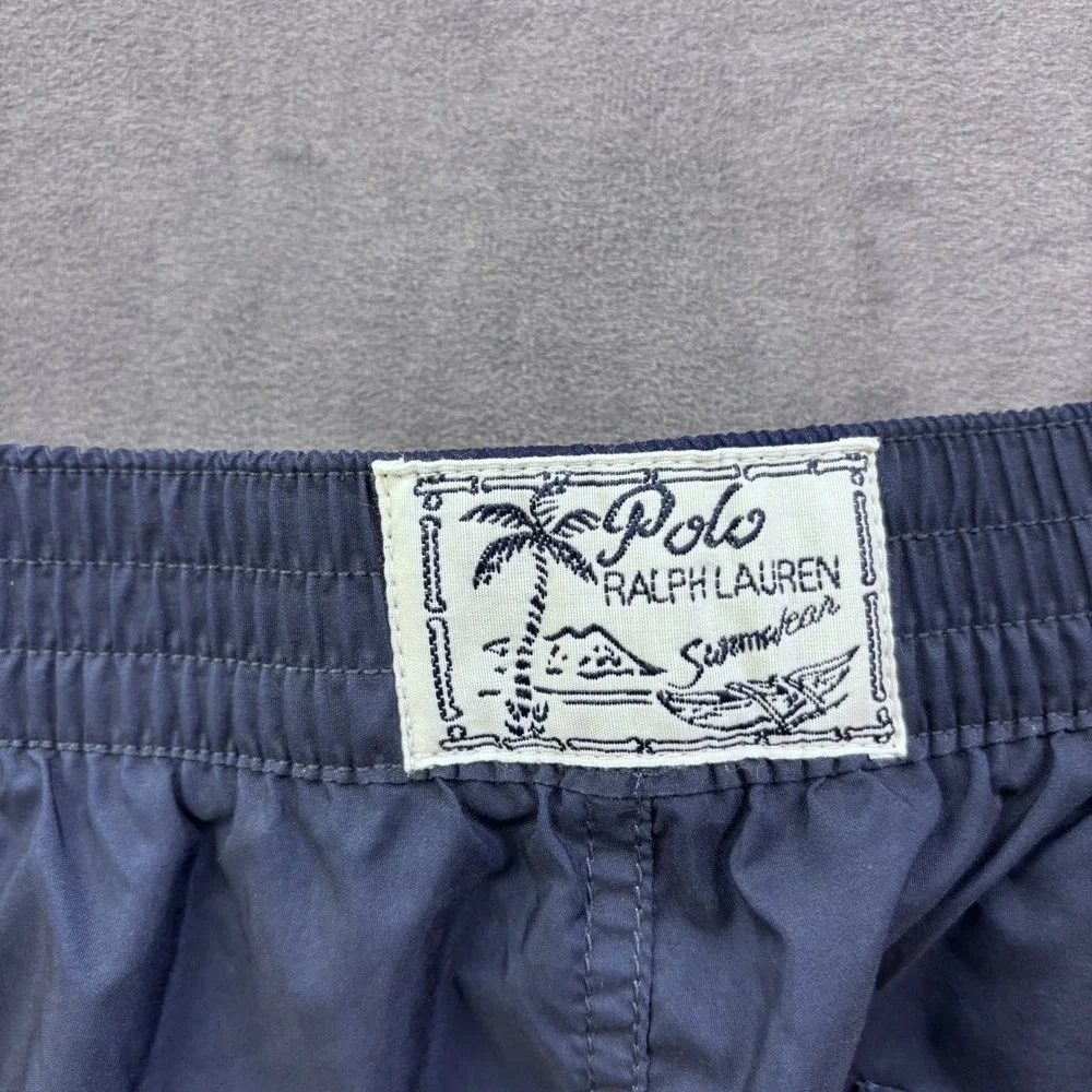 Polo Ralph Lauren Boys Swim Trunks XL 18-20 Navy Blue White Striped Shorts